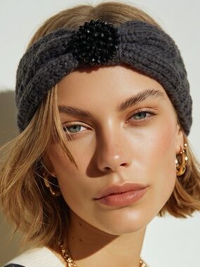 C.C. Exclusives Black knit crystal knot ear warmer
